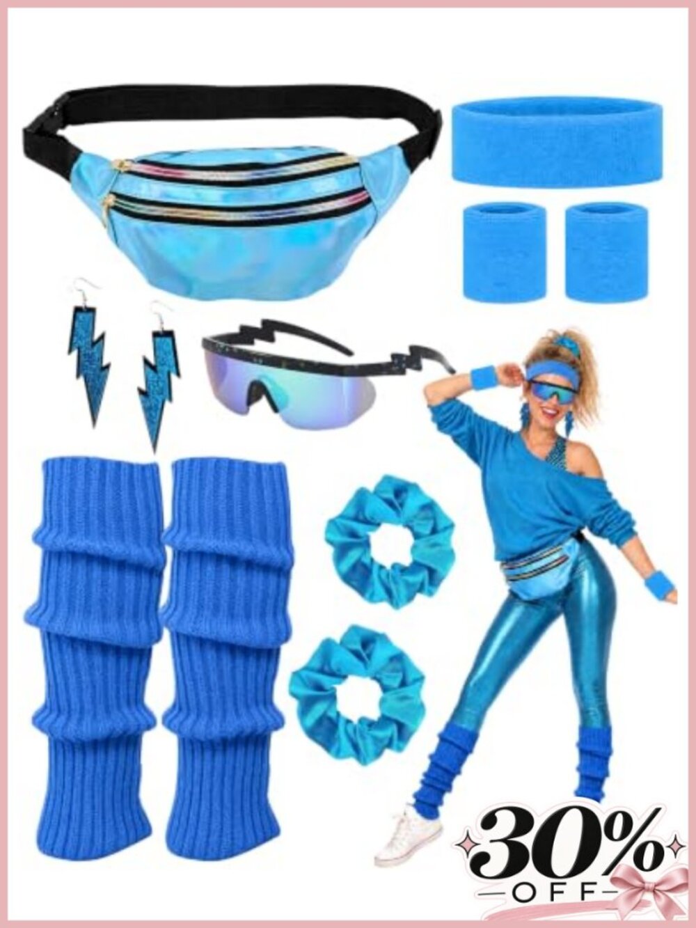 80s Costume Accessory Set Leg Warmers Fanny Pack Cosplay Party